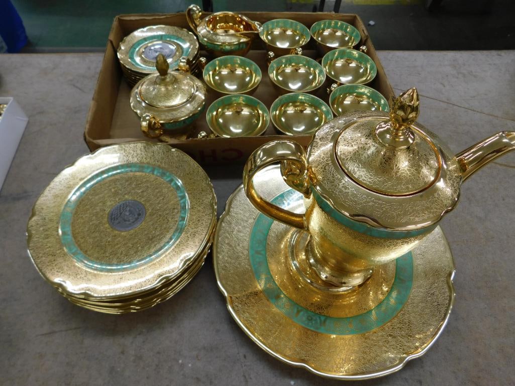 27 Piece Victoria Czechoslovakia China Dessert Set - 24K Gold Highlighted - 16