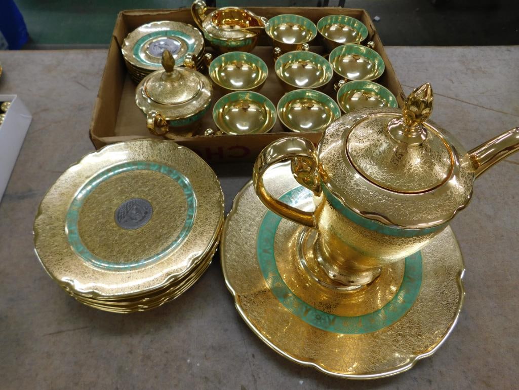 27 Piece Victoria Czechoslovakia China Dessert Set - 24K Gold Highlighted - 17