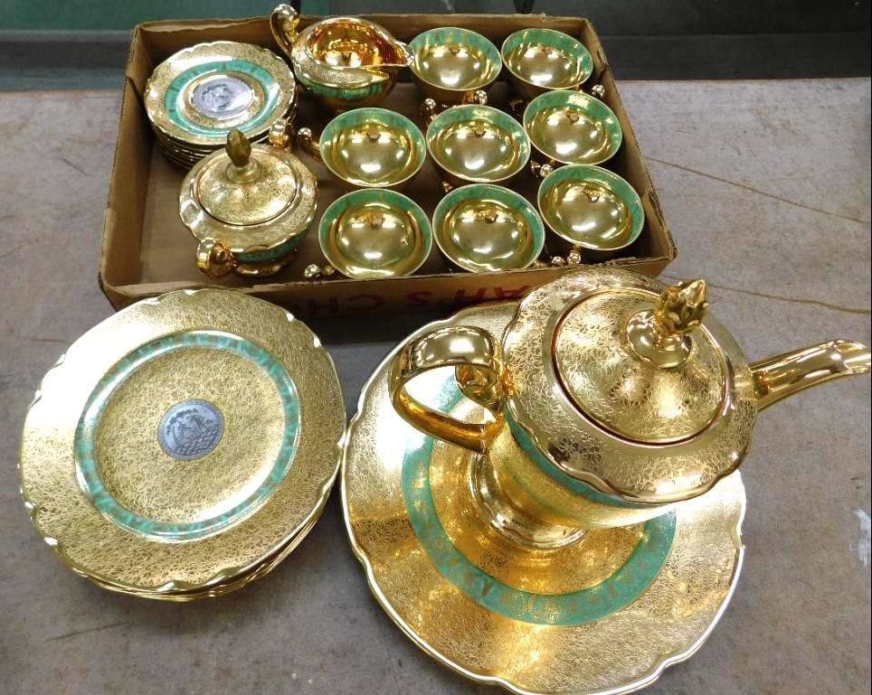 27 Piece Victoria Czechoslovakia China Dessert Set - 24K Gold Highlighted: See Photos For Condition and Details