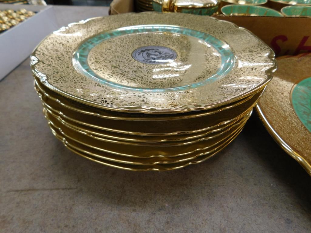 27 Piece Victoria Czechoslovakia China Dessert Set - 24K Gold Highlighted - 6