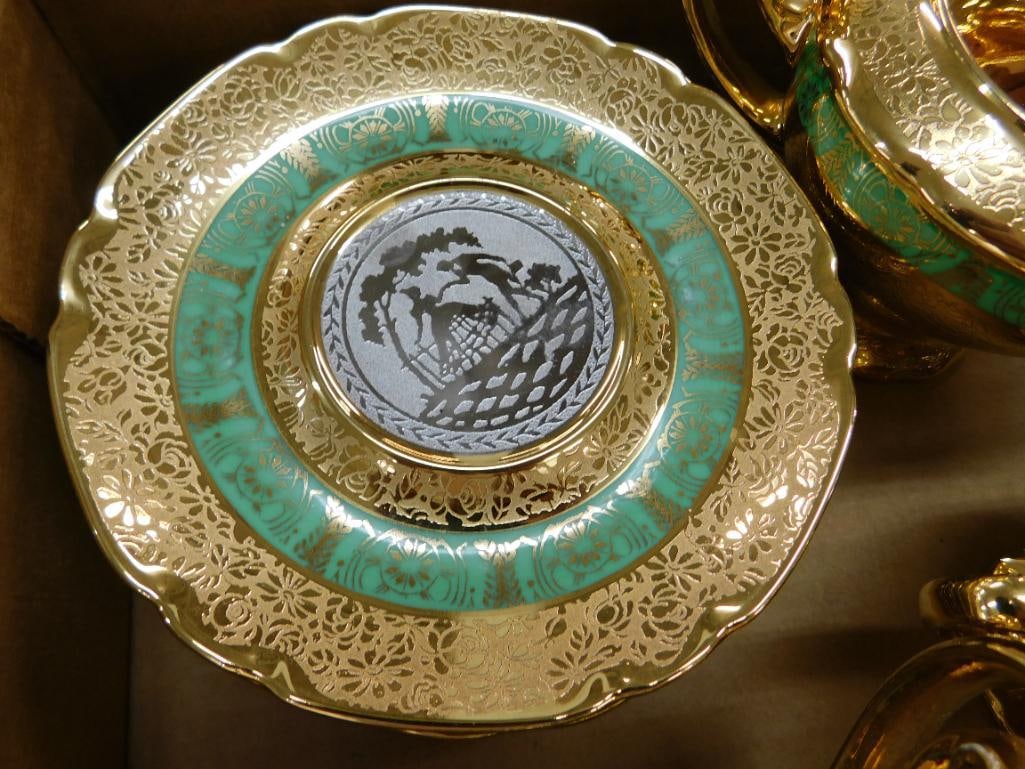 27 Piece Victoria Czechoslovakia China Dessert Set - 24K Gold Highlighted - 7