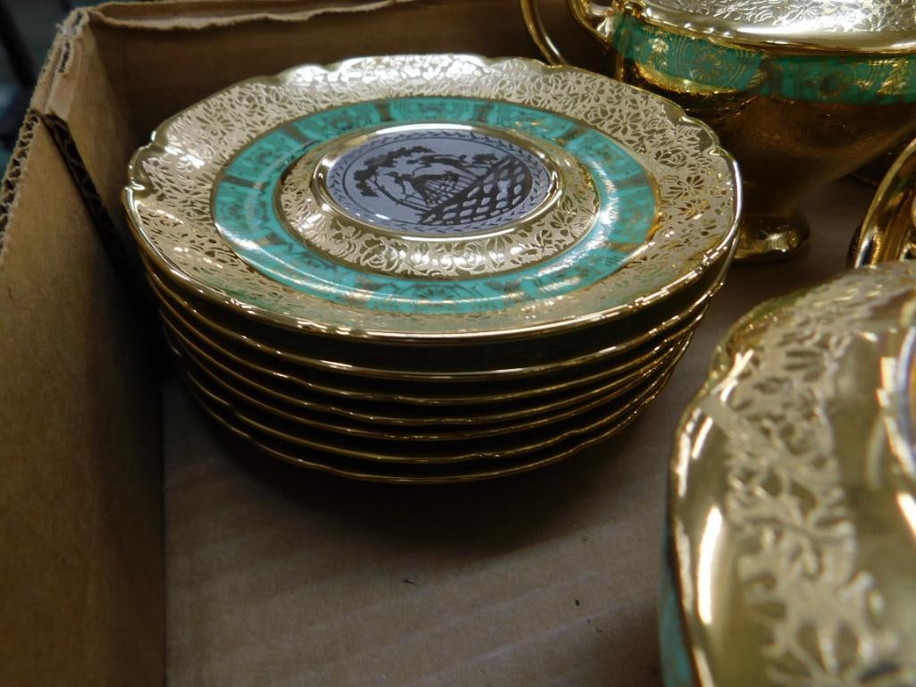 27 Piece Victoria Czechoslovakia China Dessert Set - 24K Gold Highlighted - 8