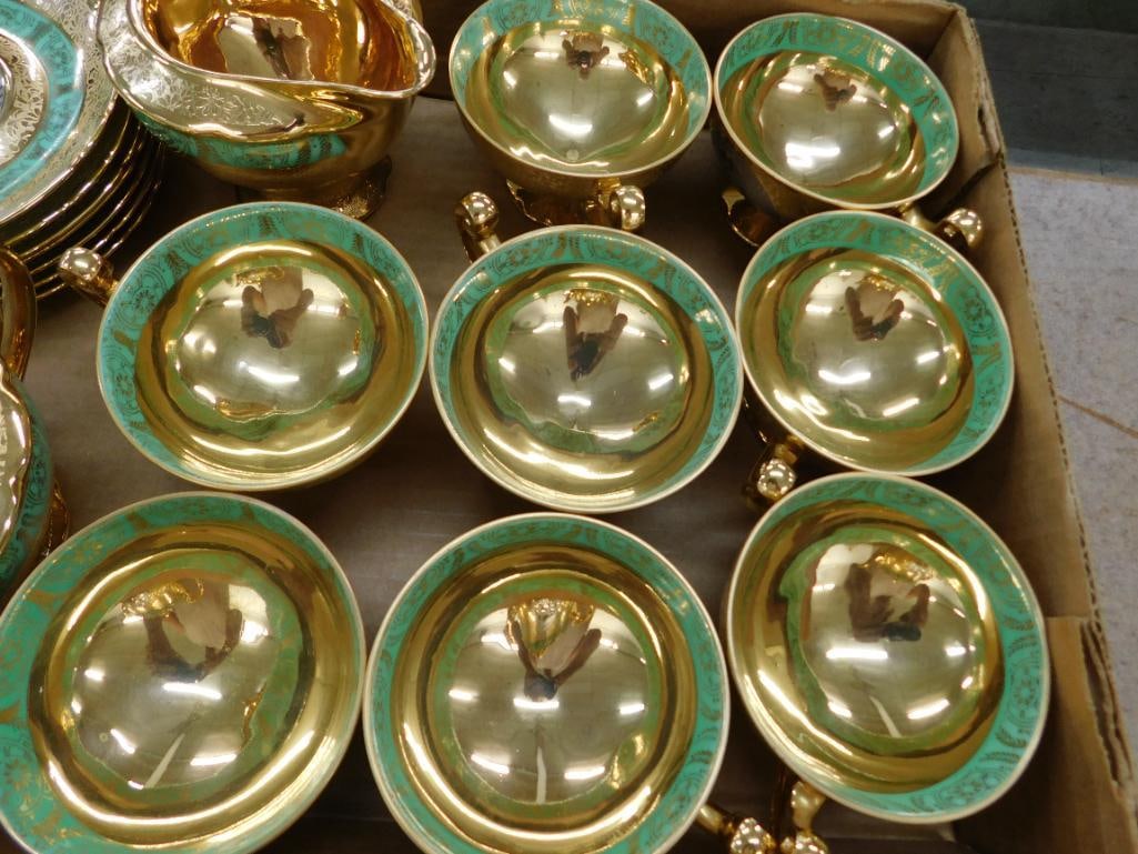27 Piece Victoria Czechoslovakia China Dessert Set - 24K Gold Highlighted - 9