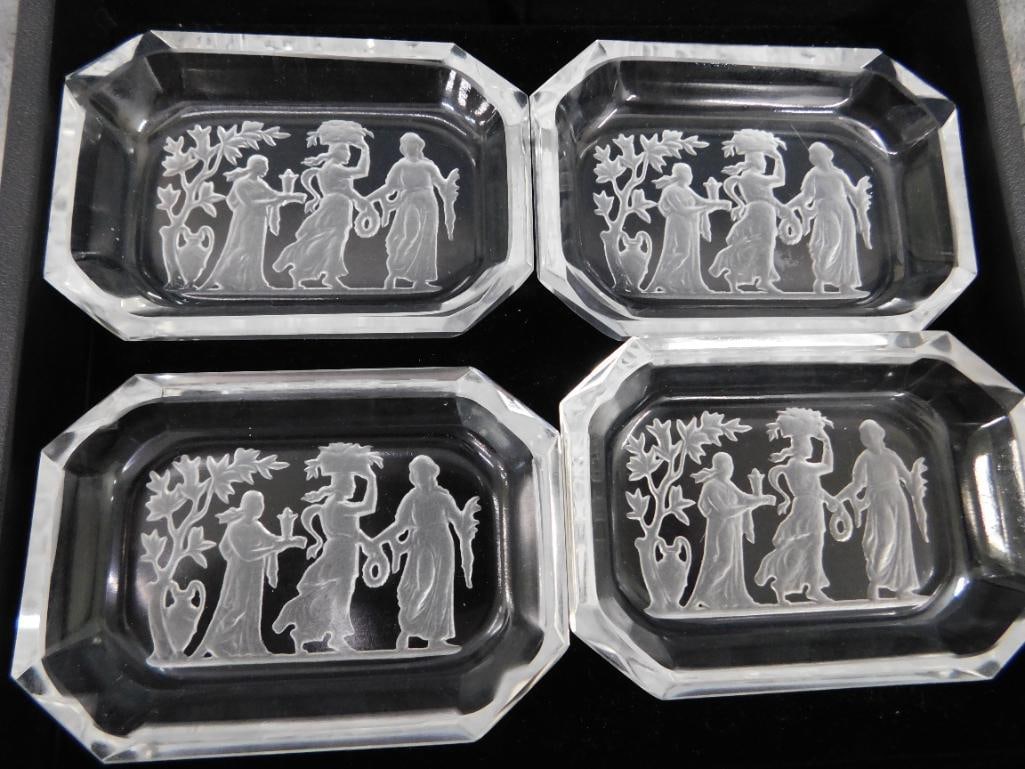 Group of 4 Vintage Czechoslovakia Crystal Reverse Etched Salt Cellars - Each 3.75" x 2.75": See Photos For Condition and Details