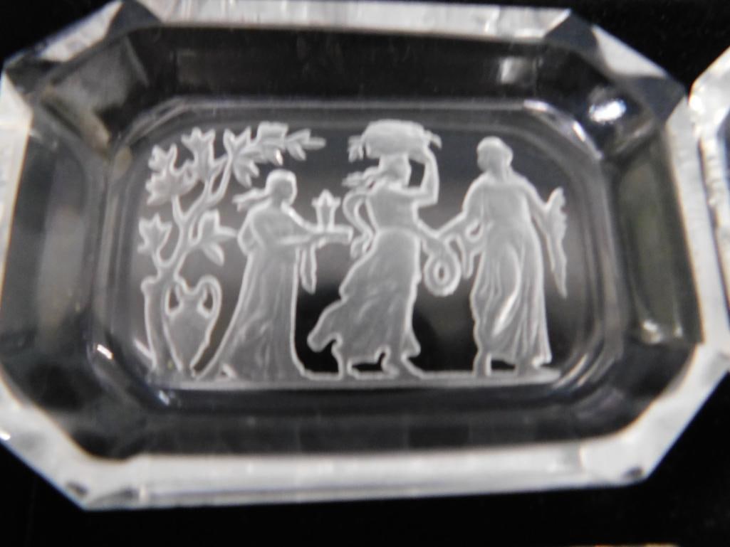 Group of 4 Vintage Czechoslovakia Crystal Reverse Etched Salt Cellars - Each 3.75" x 2.75" - 2