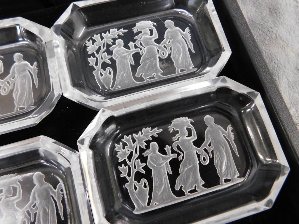 Group of 4 Vintage Czechoslovakia Crystal Reverse Etched Salt Cellars - Each 3.75" x 2.75" - 4