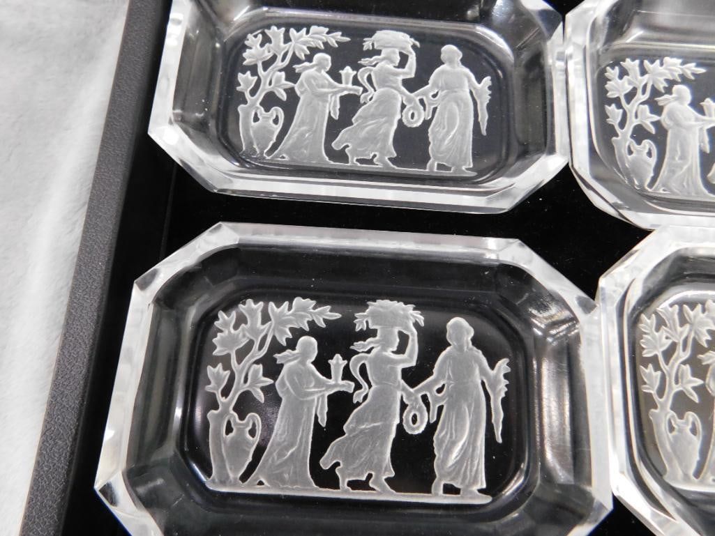 Group of 4 Vintage Czechoslovakia Crystal Reverse Etched Salt Cellars - Each 3.75" x 2.75" - 5