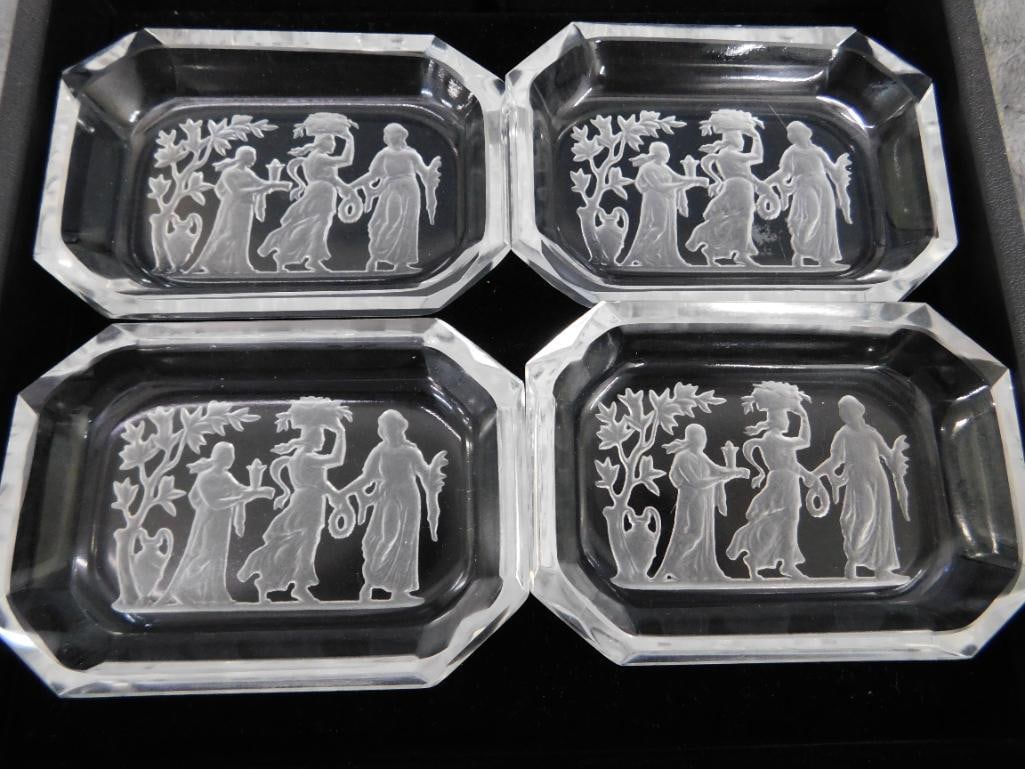 Group of 4 Vintage Czechoslovakia Crystal Reverse Etched Salt Cellars - Each 3.75" x 2.75" - 7