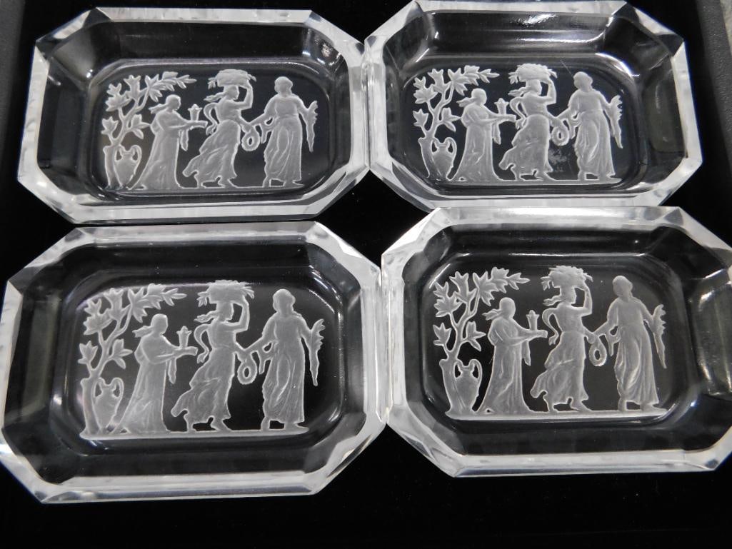 Group of 4 Vintage Czechoslovakia Crystal Reverse Etched Salt Cellars - Each 3.75" x 2.75" - 8