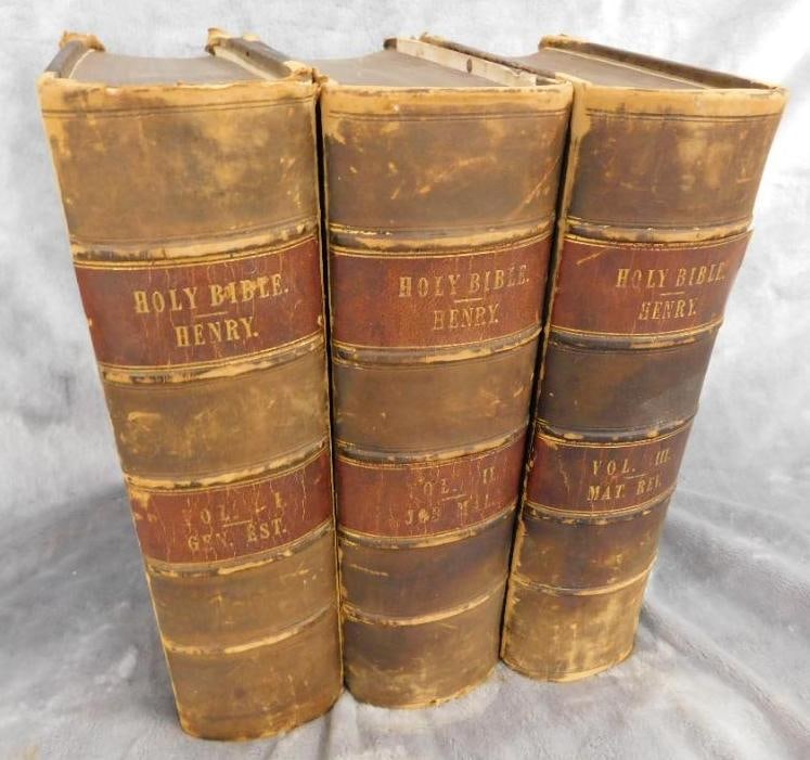 1836 3 Volume Set - "Exposition of The Old and New Testament" - Mathew Henry: Has Some Writing and Wear - Binding Issue on 1 - See Photos For Condition and Details