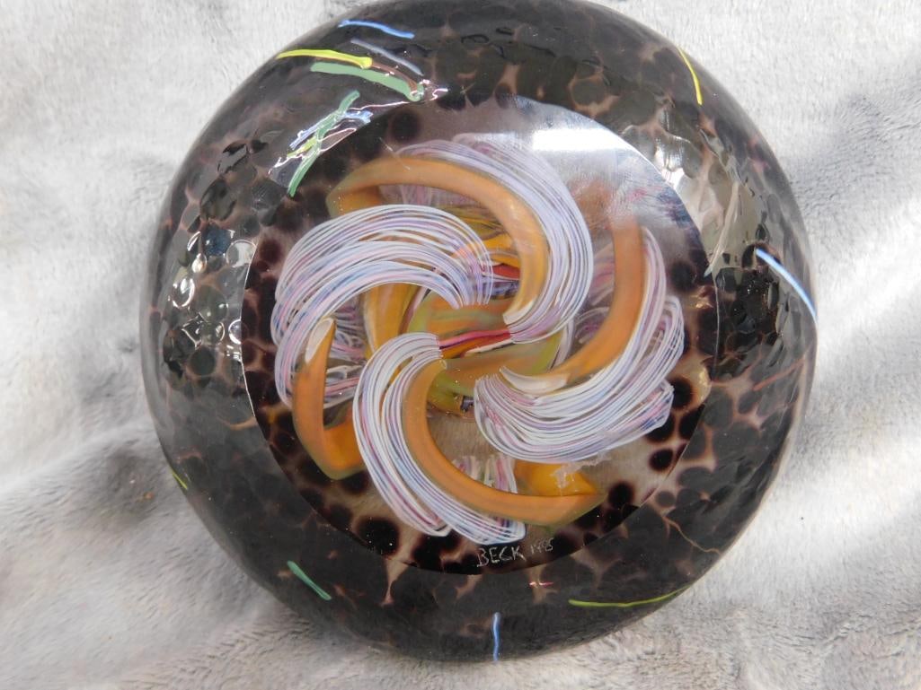 1995 Rick Beck Magnum Paperweight - Signed - 5.5" x 5.5" x 2.5" - 5