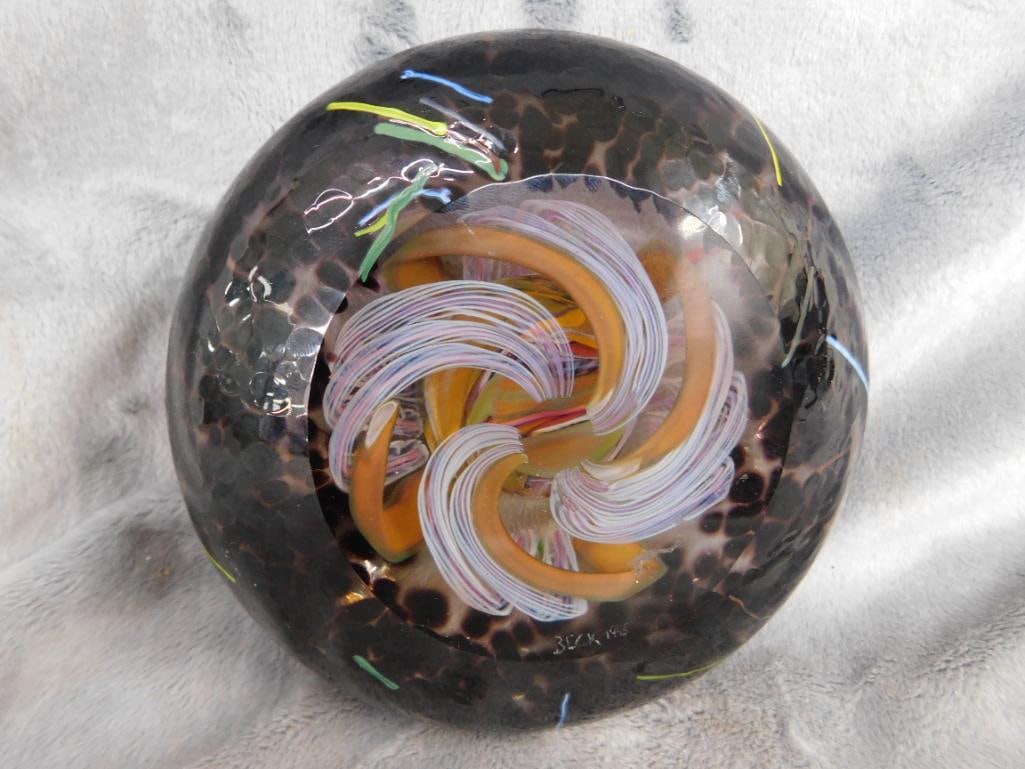 1995 Rick Beck Magnum Paperweight - Signed - 5.5" x 5.5" x 2.5" - 8