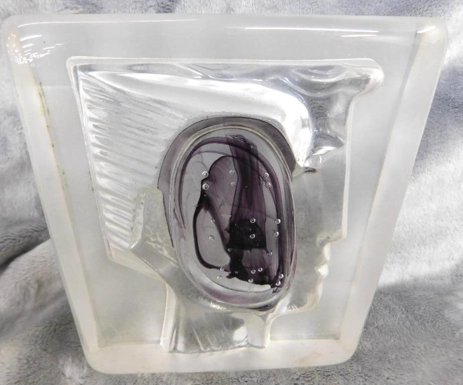 Nice Bohemian / Czechoslovakia Profile Paperweight - 5.75' x 5.75" x 1.5": See Photos For Condition and Details