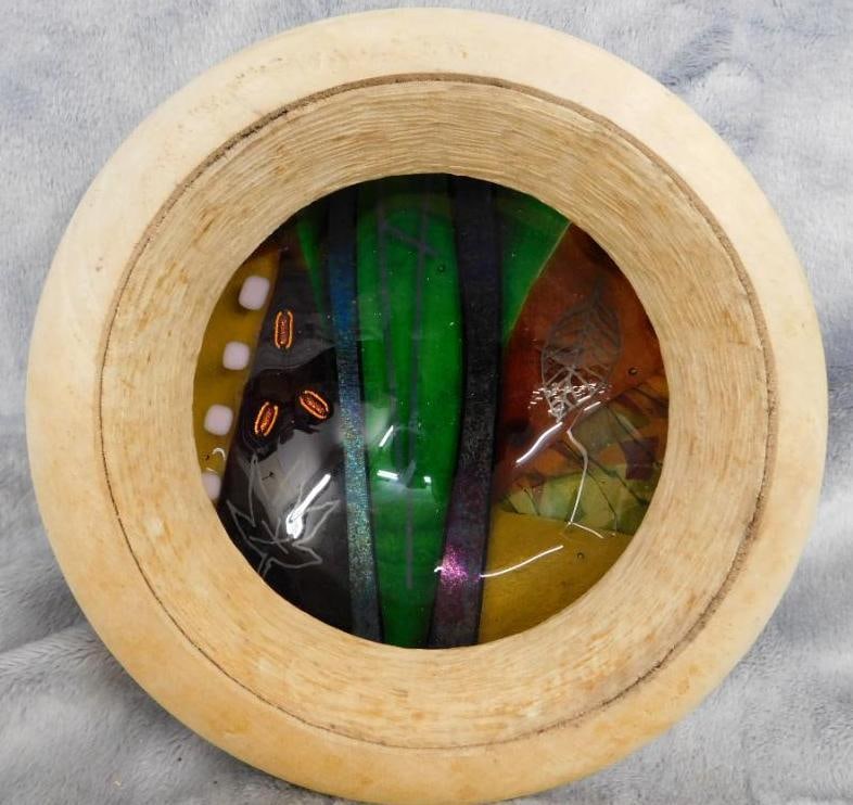 Studio Art Glass Bowl With Sycamore Rim - Signed Scott Irvine - 2.75" x 8": See Photos For Condition and Details