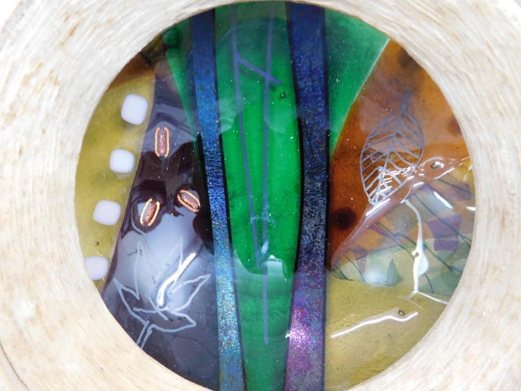 Studio Art Glass Bowl With Sycamore Rim - Signed Scott Irvine - 2.75" x 8" - 2