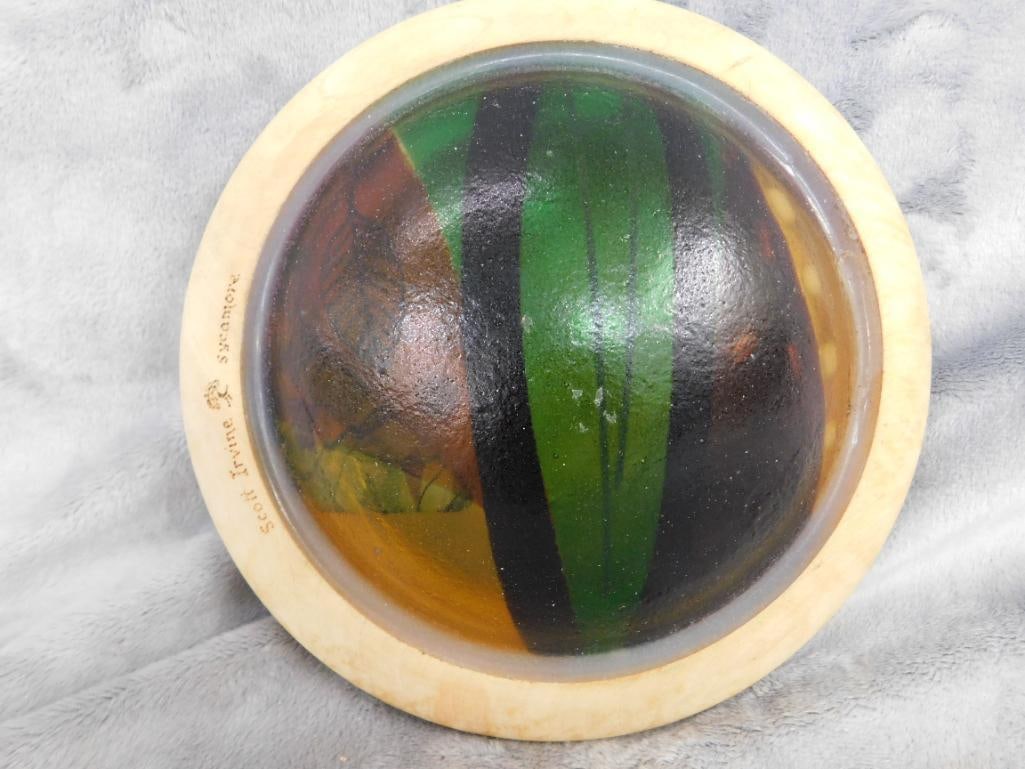 Studio Art Glass Bowl With Sycamore Rim - Signed Scott Irvine - 2.75" x 8" - 4