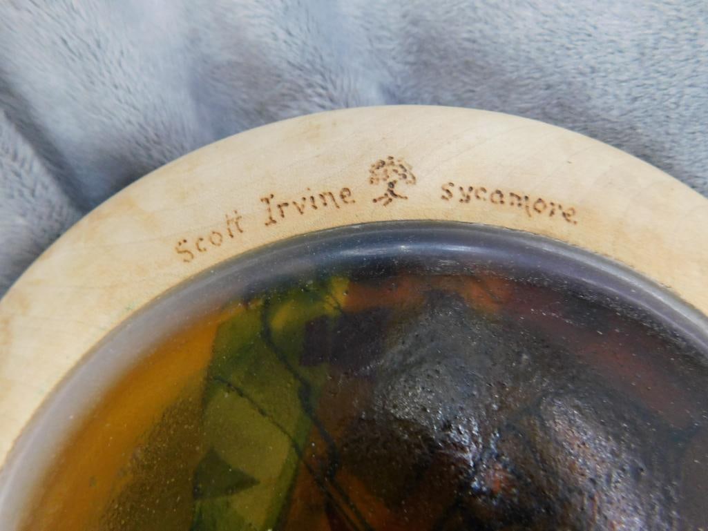 Studio Art Glass Bowl With Sycamore Rim - Signed Scott Irvine - 2.75" x 8" - 5