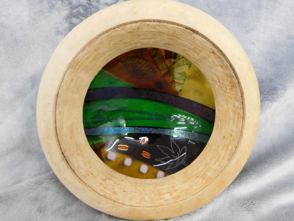 Studio Art Glass Bowl With Sycamore Rim - Signed Scott Irvine - 2.75" x 8" - 7