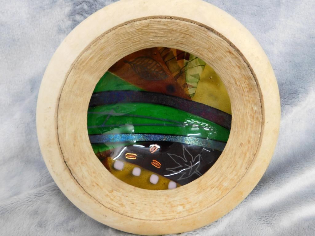 Studio Art Glass Bowl With Sycamore Rim - Signed Scott Irvine - 2.75" x 8" - 8