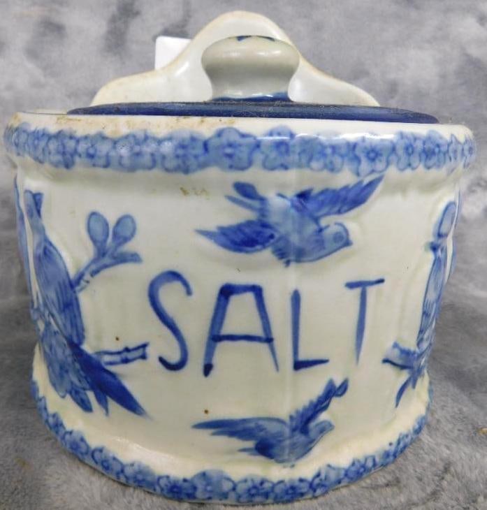 Vintage Pottery Salt Box - Wall Hung - With Lid - 5.75" x 6": See Photos For Condition and Details