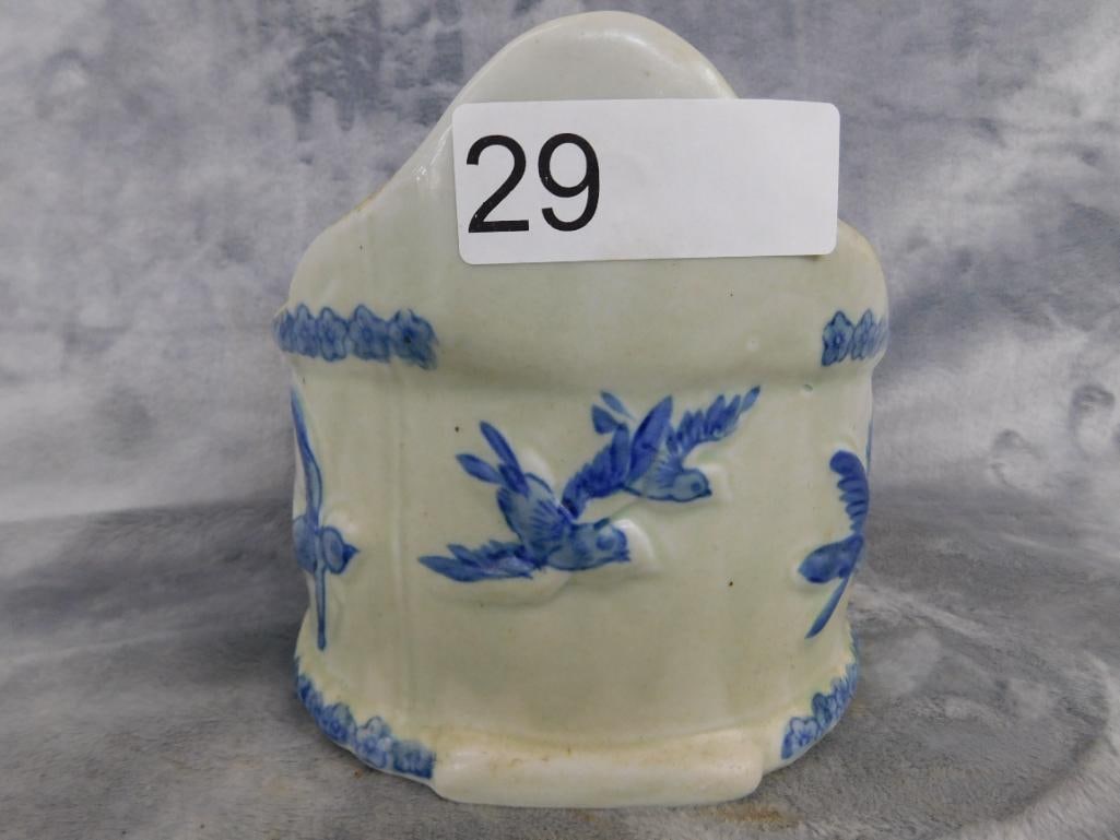 Vintage Pottery Salt Box - Wall Hung - With Lid - 5.75" x 6" - 3
