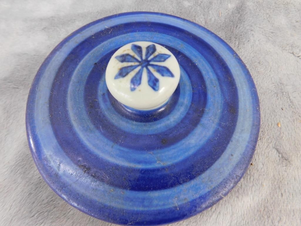 Vintage Pottery Salt Box - Wall Hung - With Lid - 5.75" x 6" - 5
