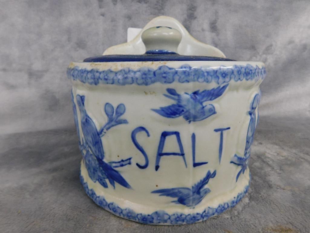 Vintage Pottery Salt Box - Wall Hung - With Lid - 5.75" x 6" - 8