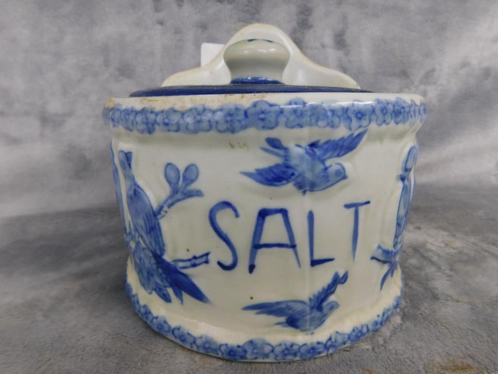 Vintage Pottery Salt Box - Wall Hung - With Lid - 5.75" x 6" - 9