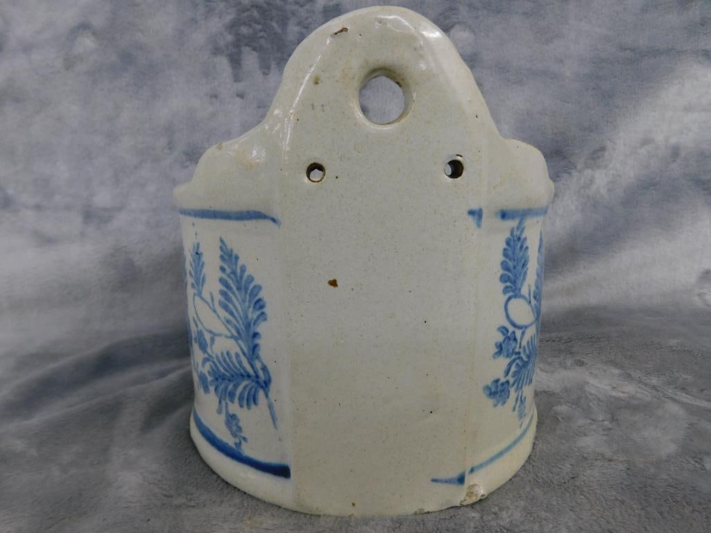 Vintage Pottery Salt Box - Wall Hung - 5.5" x 5.75" - 3