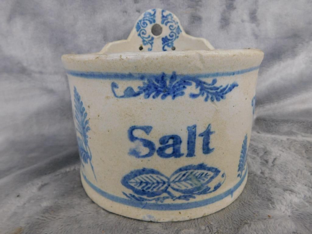 Vintage Pottery Salt Box - Wall Hung - 5.5" x 5.75" - 8