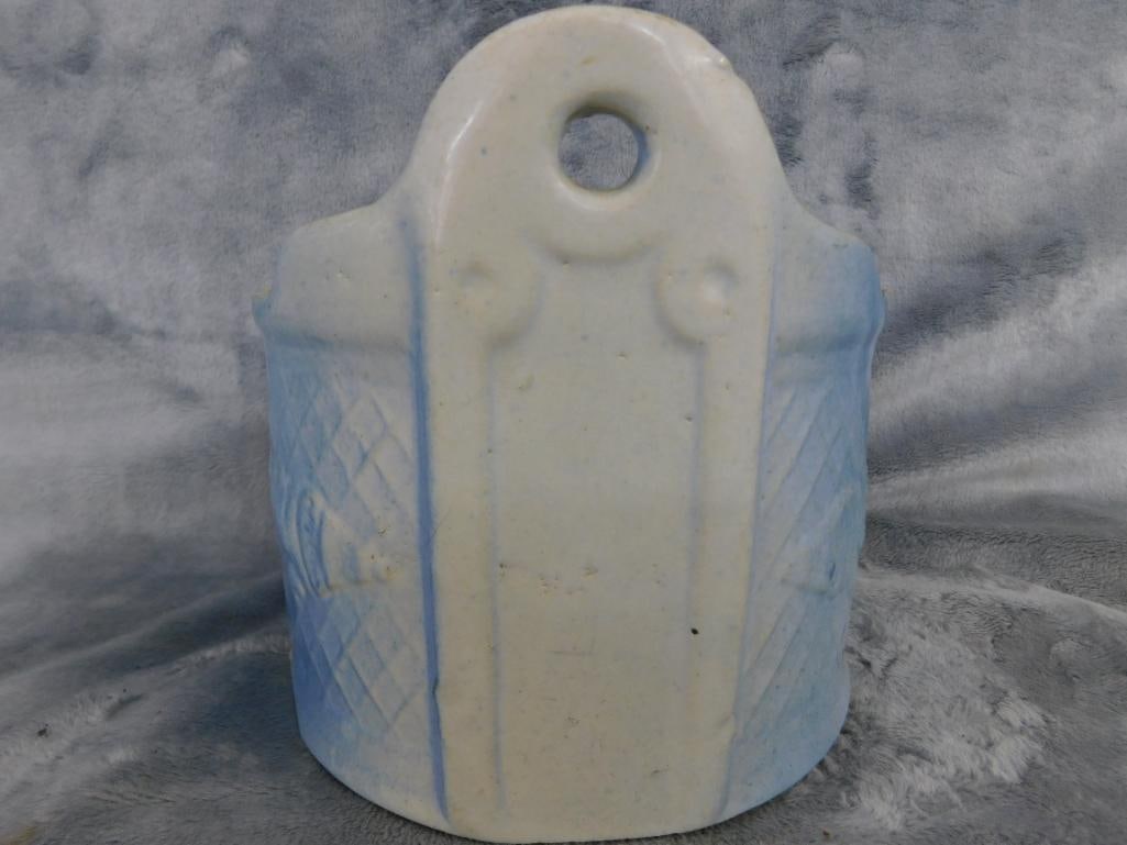 Vintage Pottery Salt Box - Wall Hung - No Lid - 5.75" x 6" - 3