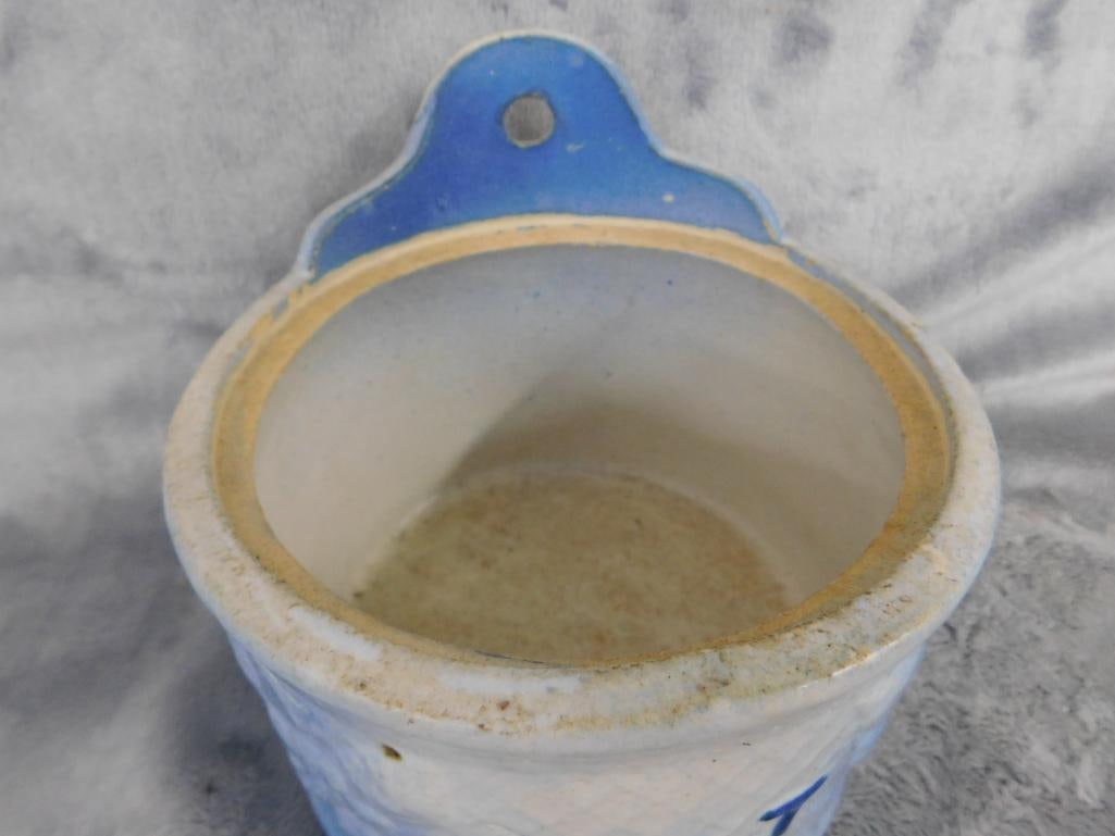 Vintage Pottery Salt Box - Wall Hung - No Lid - 5.75" x 6" - 5