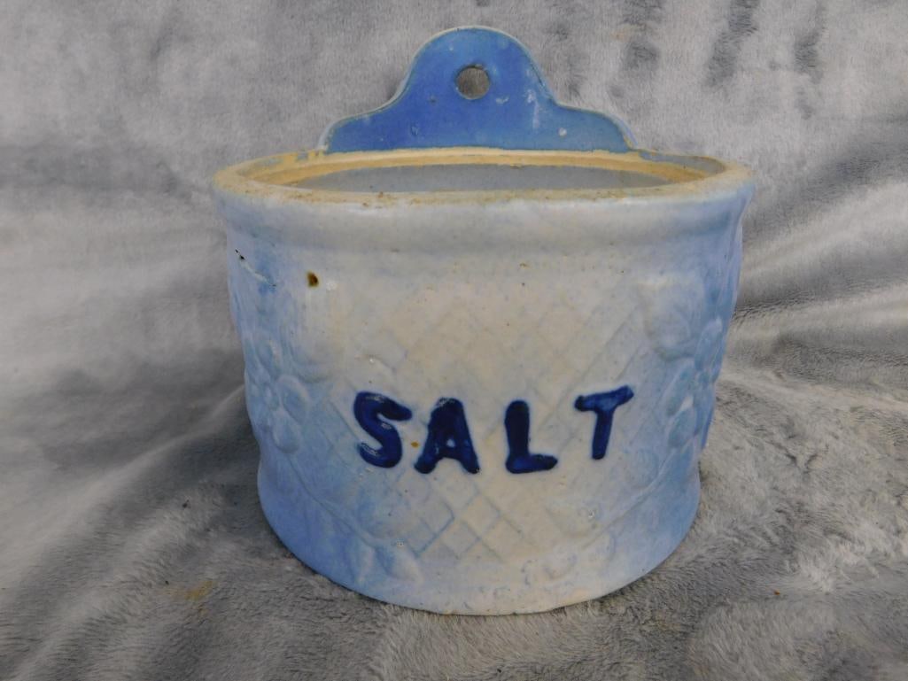 Vintage Pottery Salt Box - Wall Hung - No Lid - 5.75" x 6" - 7