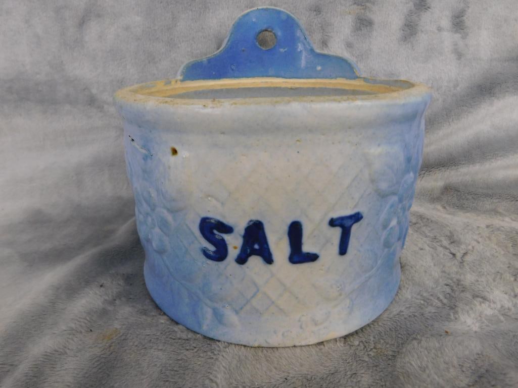 Vintage Pottery Salt Box - Wall Hung - No Lid - 5.75" x 6" - 8