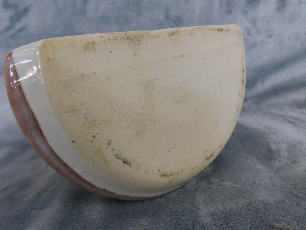 Vintage Pottery Salt Box - Wall Hung - With Wood Lid - 5.75" x 6"x 4" - 5