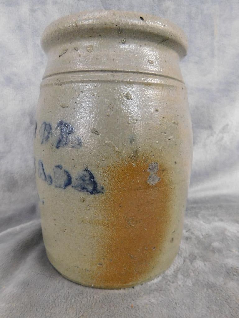 Vintage A. Conrad - New Geneva - Salt Glazed Jar - 2 Holes In Bottom - 7.5" x 5.5" - 4