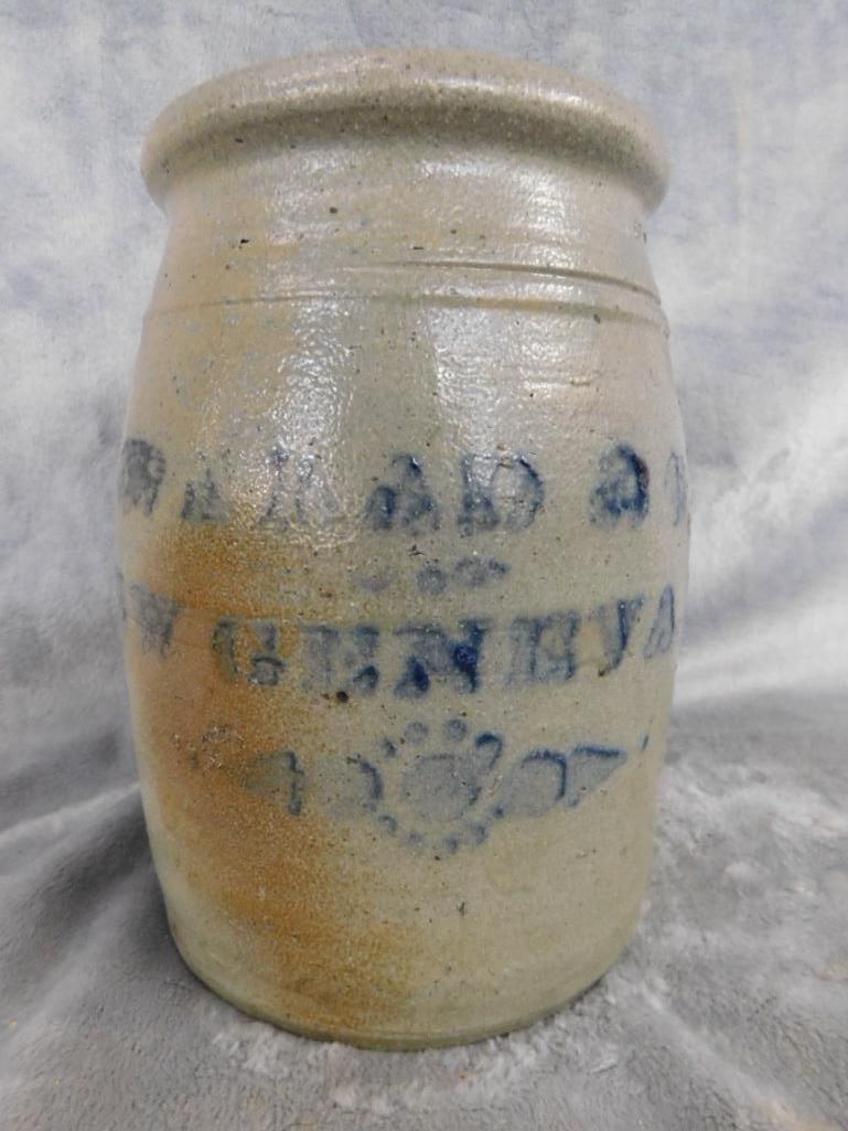 Vintage A. Conrad - New Geneva - Salt Glazed Jar - 2 Holes In Bottom - 7.5" x 5.5" - 9