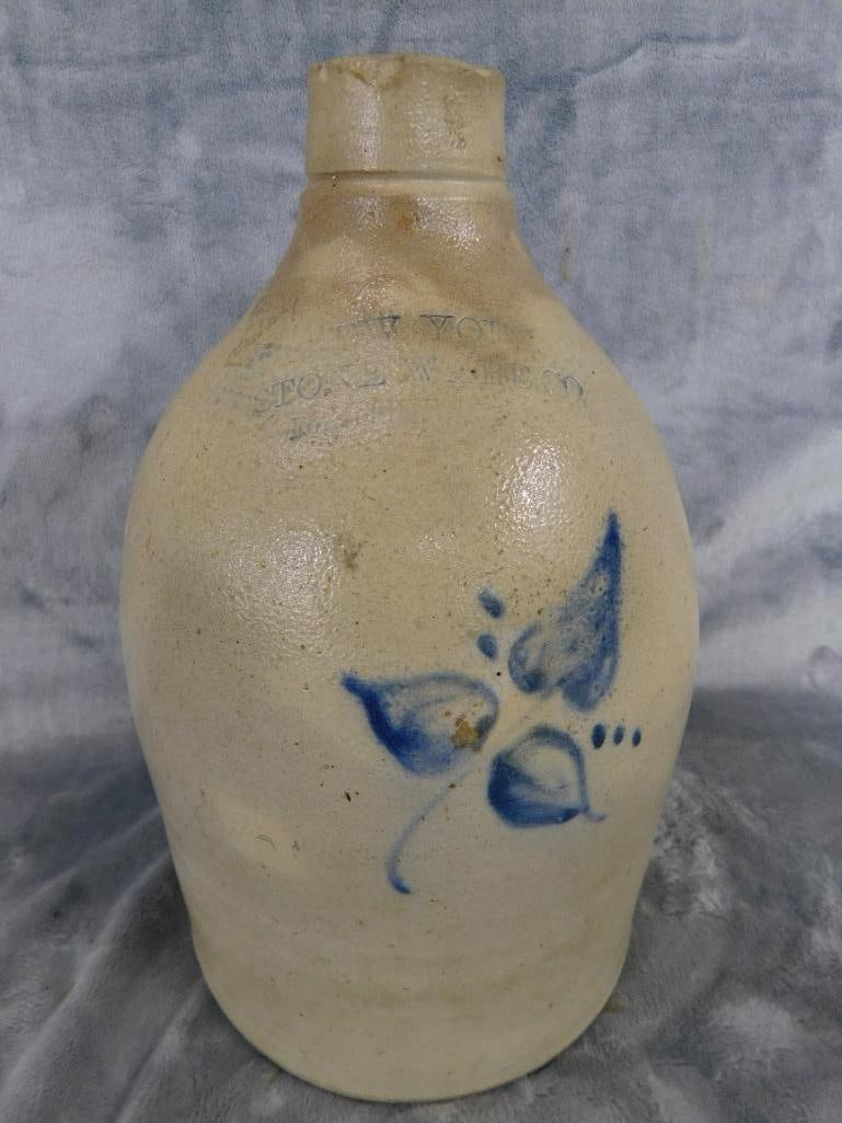 Vintage New York Stoneware Co. 1 Gallon Jug - Hairline Crack - 12" x 7" - 12