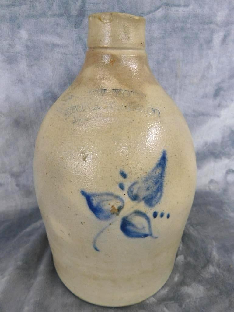 Vintage New York Stoneware Co. 1 Gallon Jug - Hairline Crack - 12" x 7": See Photos For Condition and Details