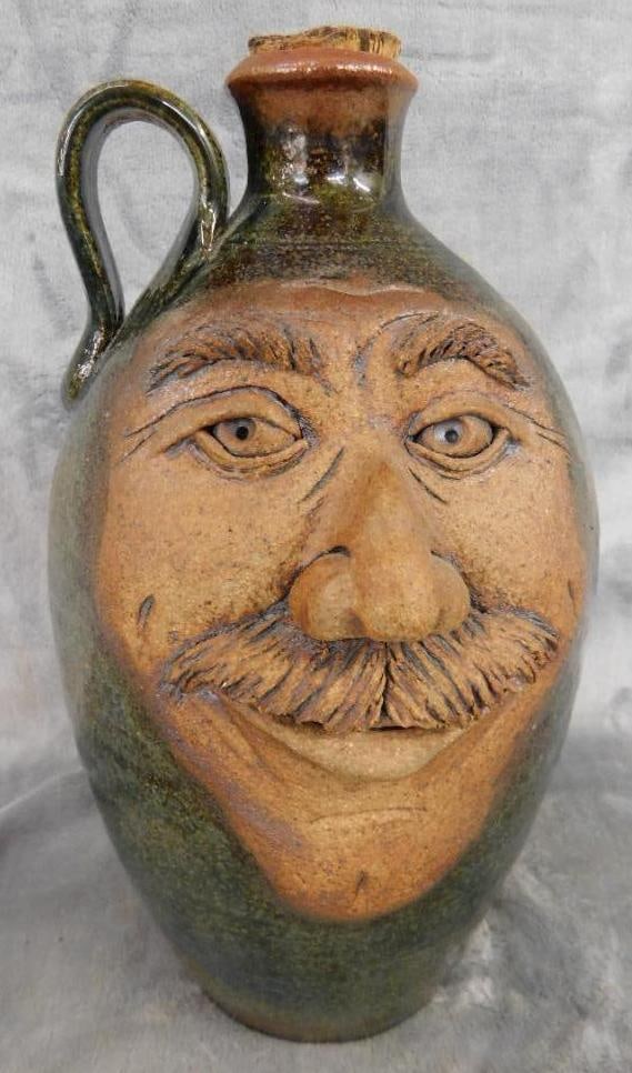 Studio Art Pottery - 1 Gallon Face / Ugly Jug - 12" x 7": See Photos For Condition and Details