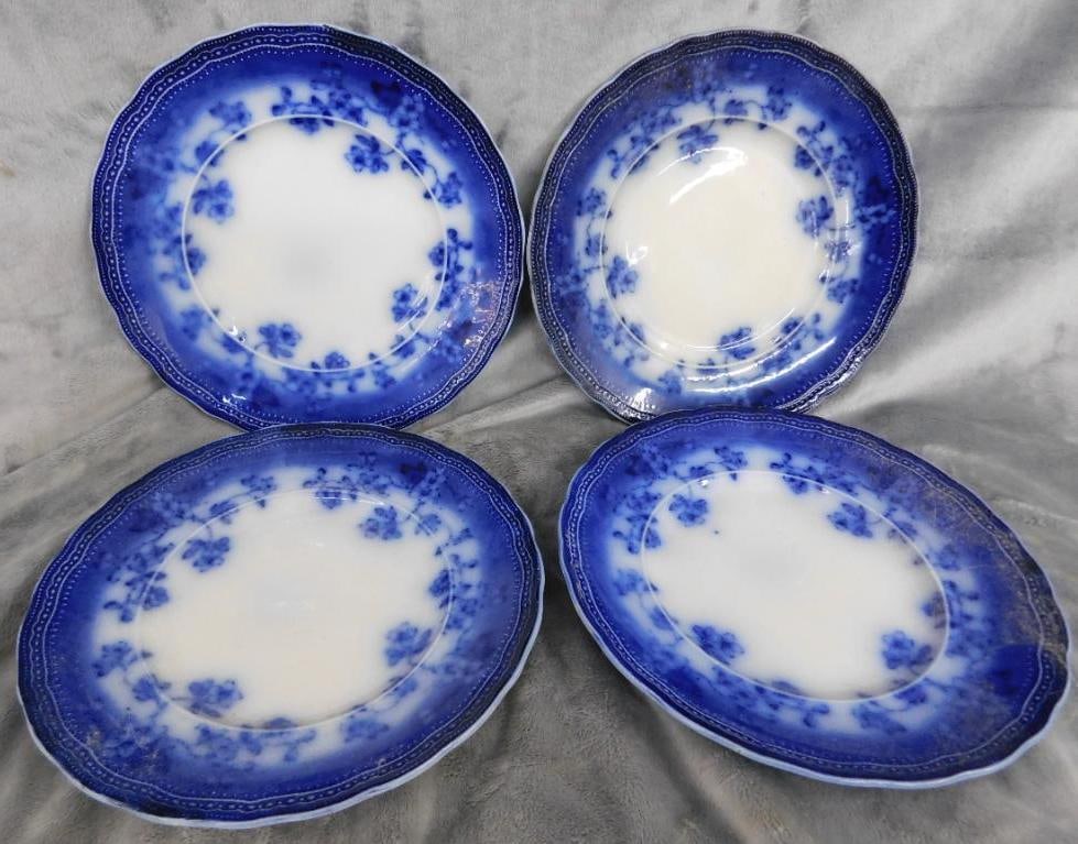 4 matching "Societe Ceramique Maestricht" 9" Flow Blue- Holland: See Photos For Condition and Details