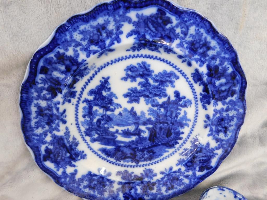 4 pieces of Vintage Flow Blue - Adams - LaBelle - and 2 Unsigned - 2