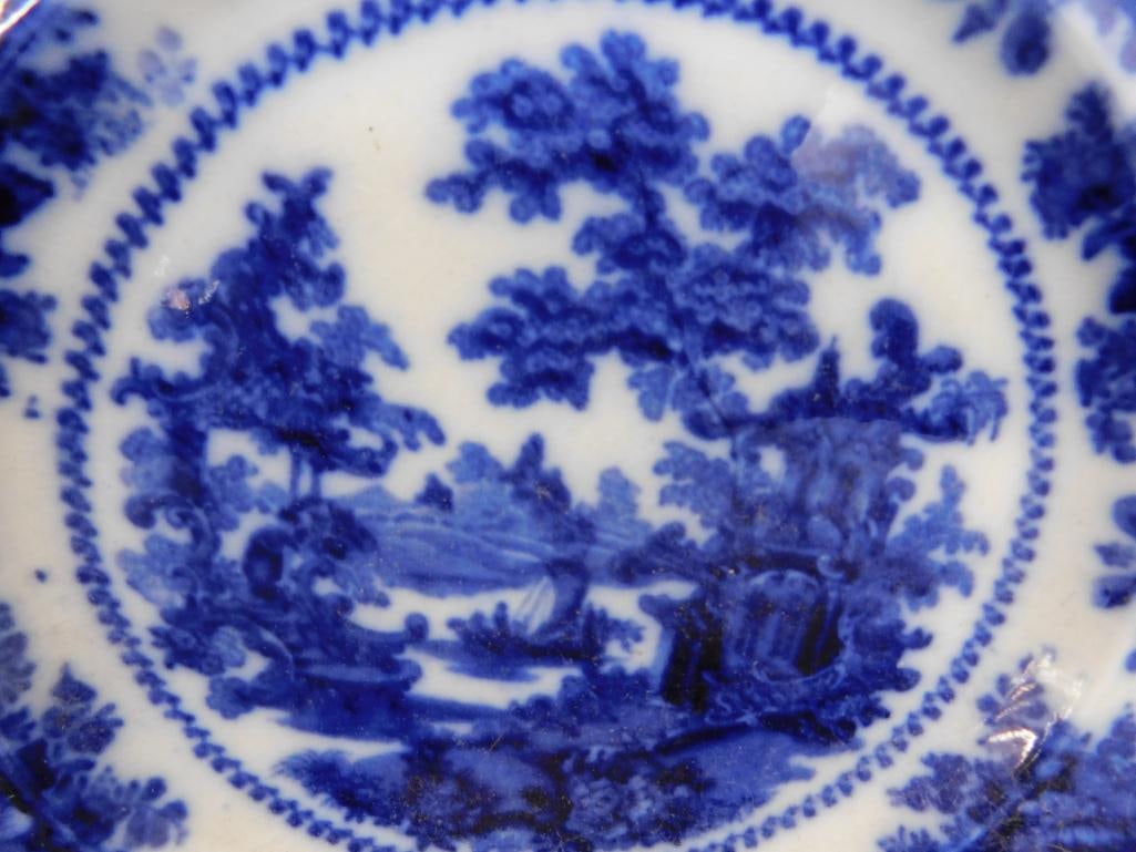 4 pieces of Vintage Flow Blue - Adams - LaBelle - and 2 Unsigned - 3