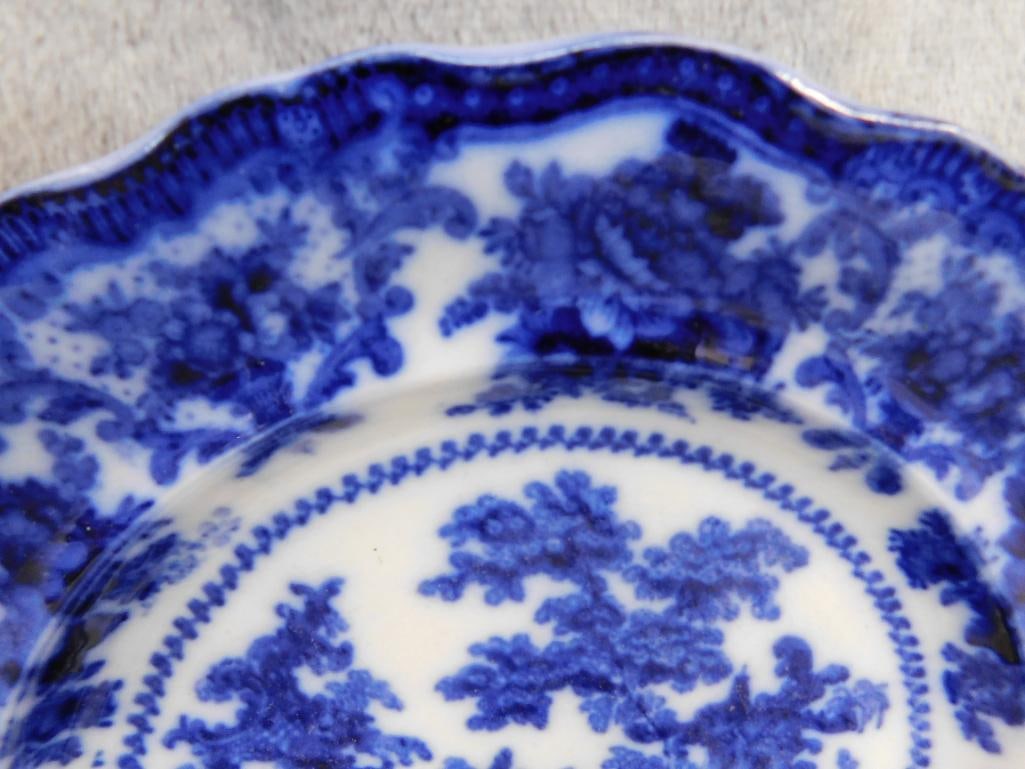 4 pieces of Vintage Flow Blue - Adams - LaBelle - and 2 Unsigned - 4