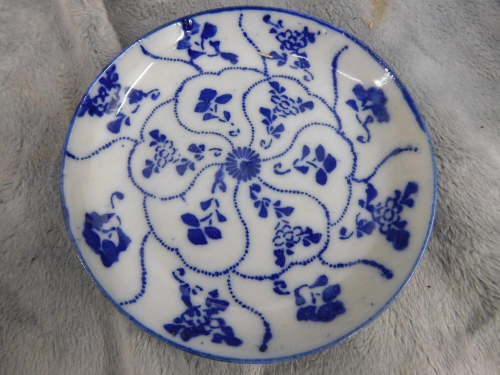 4 pieces of Vintage Flow Blue - Adams - LaBelle - and 2 Unsigned - 8