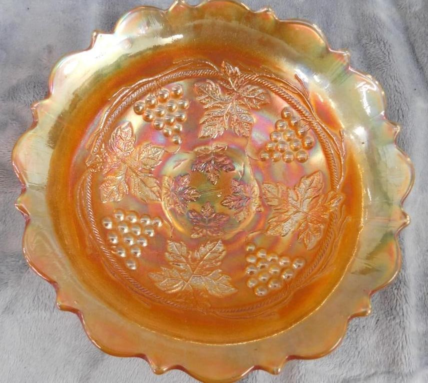 Carnival Glass Bowl - Grape Theme - 2.25" x 6.5": See Photos For Condition and Details