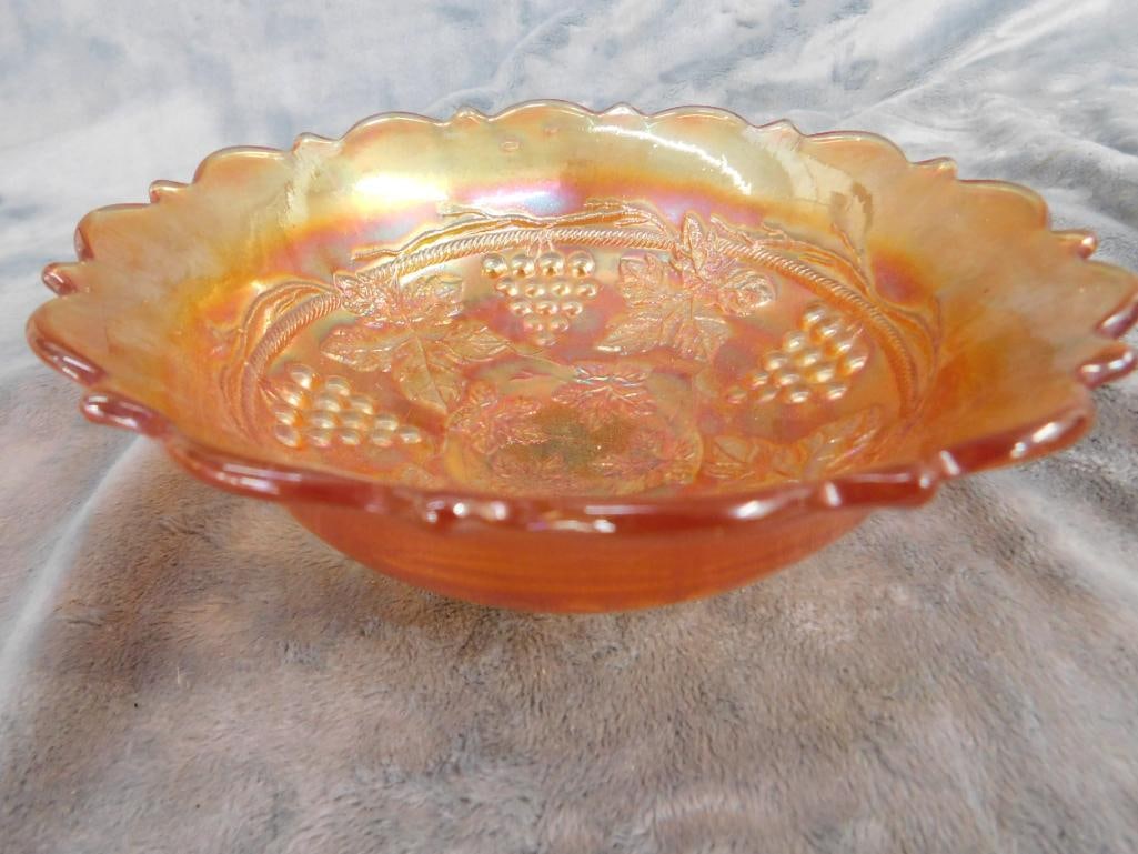 Carnival Glass Bowl - Grape Theme - 2.25" x 6.5" - 6