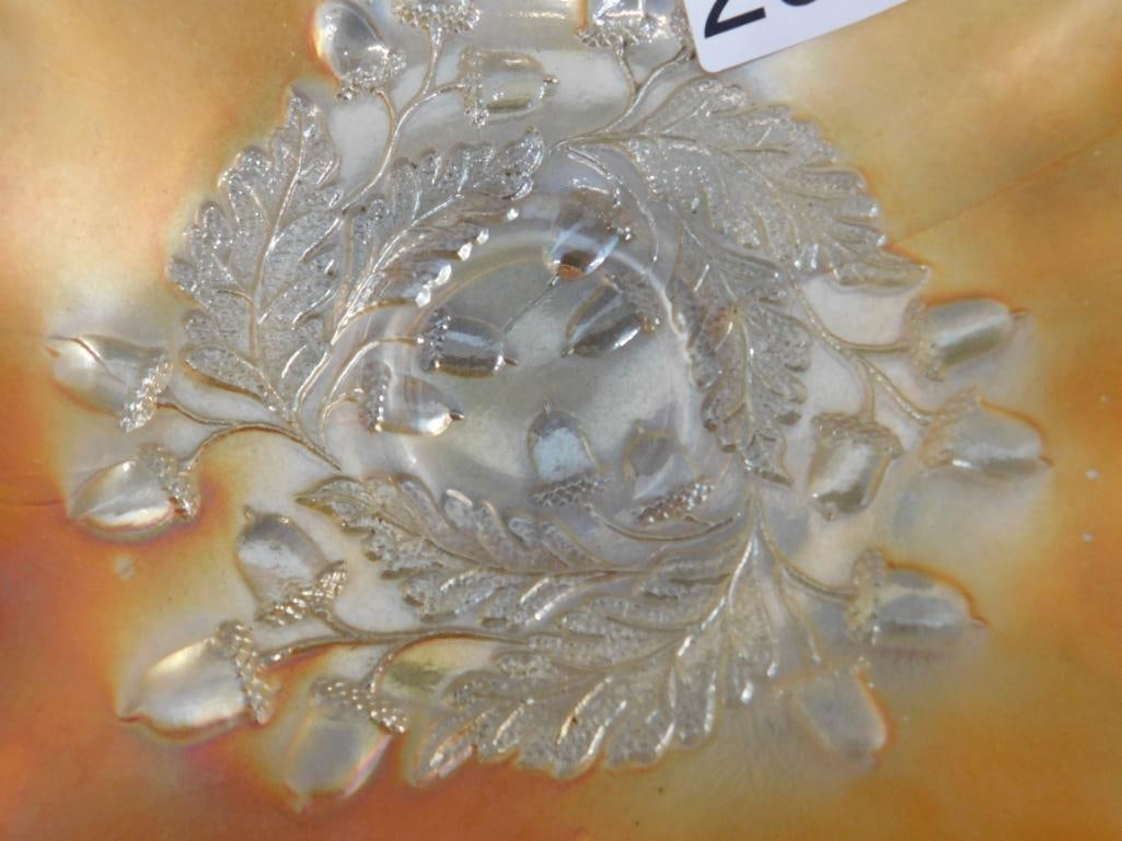 Carnival Glass Bowl - Oak Leaf and Acorn Theme - 2" x 7.5" - 2