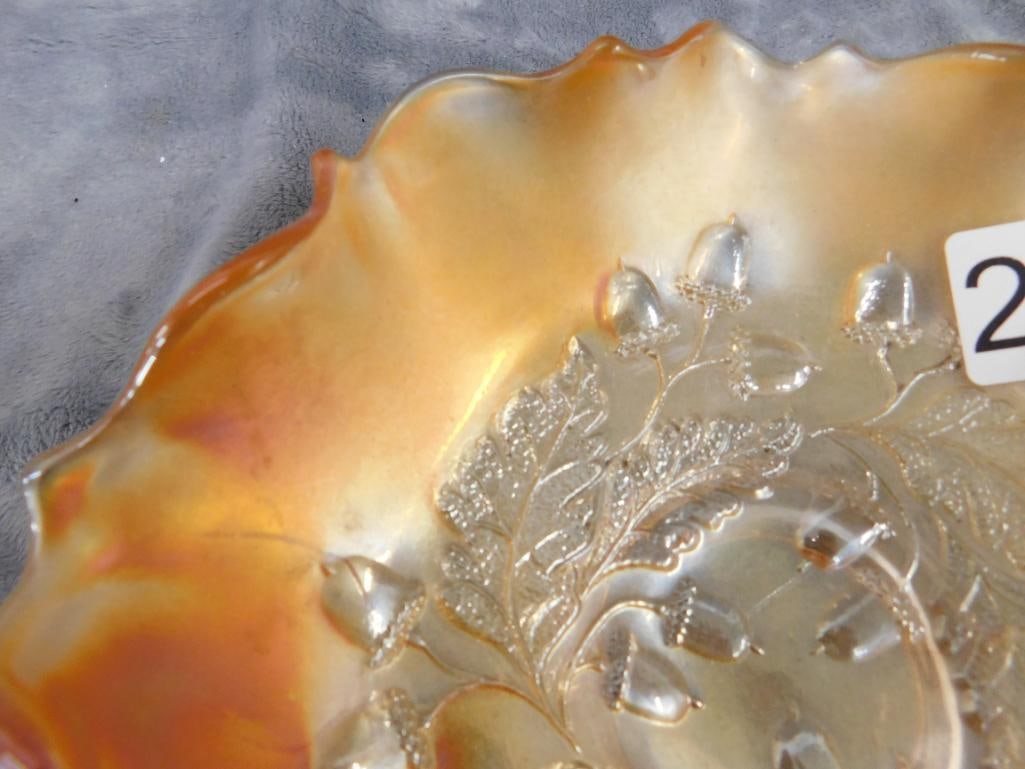 Carnival Glass Bowl - Oak Leaf and Acorn Theme - 2" x 7.5" - 3