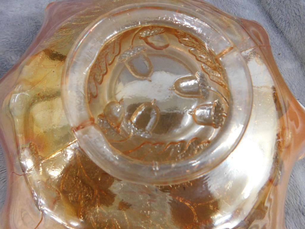 Carnival Glass Bowl - Oak Leaf and Acorn Theme - 2" x 7.5" - 5